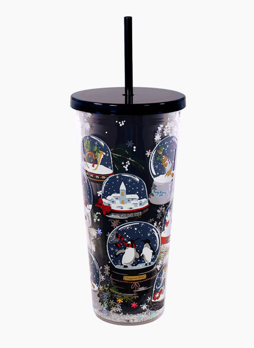 Tumbler w/ Straw-Snowflake Glitter